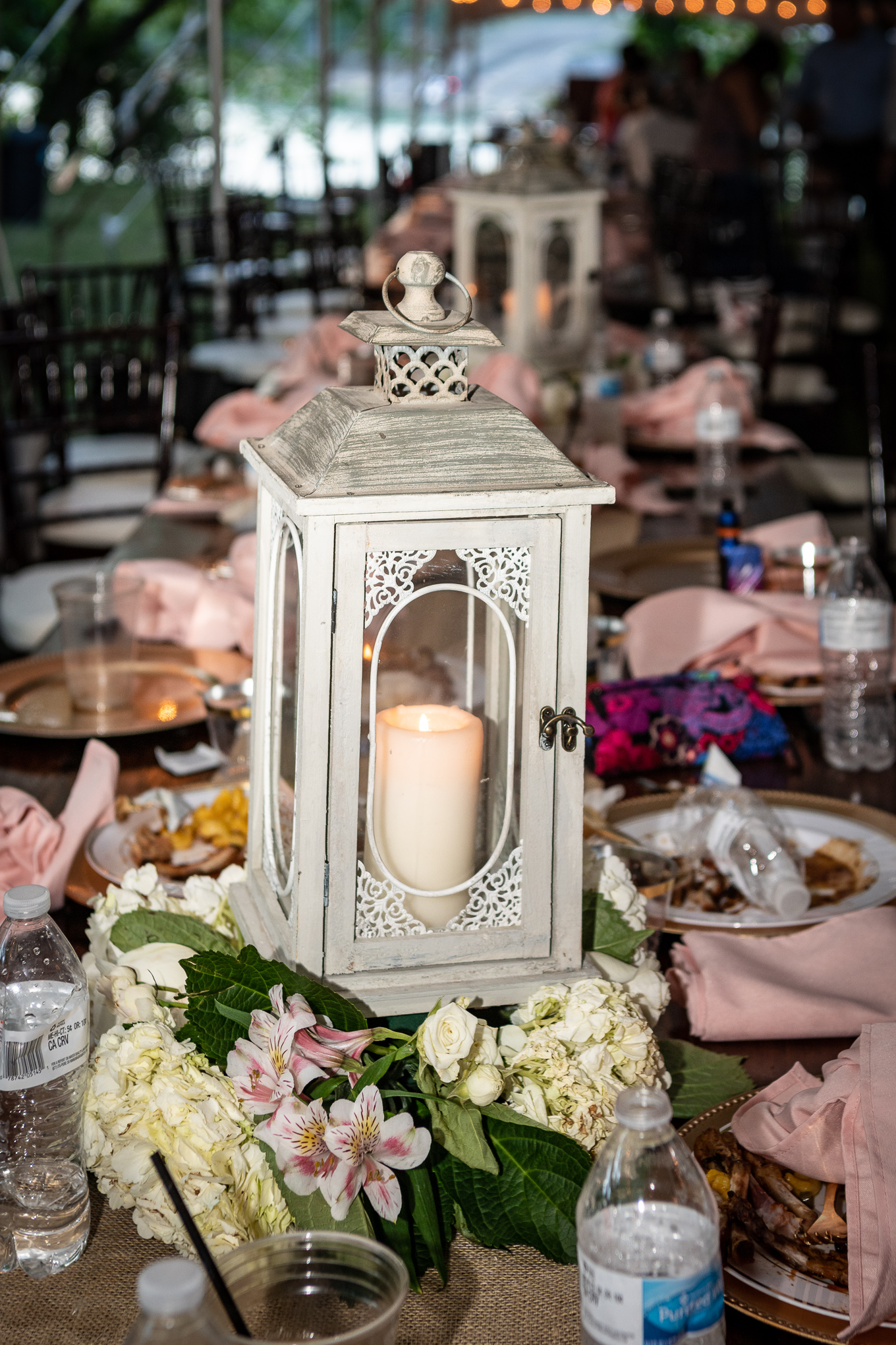 lantern and floral wedding centerpiece