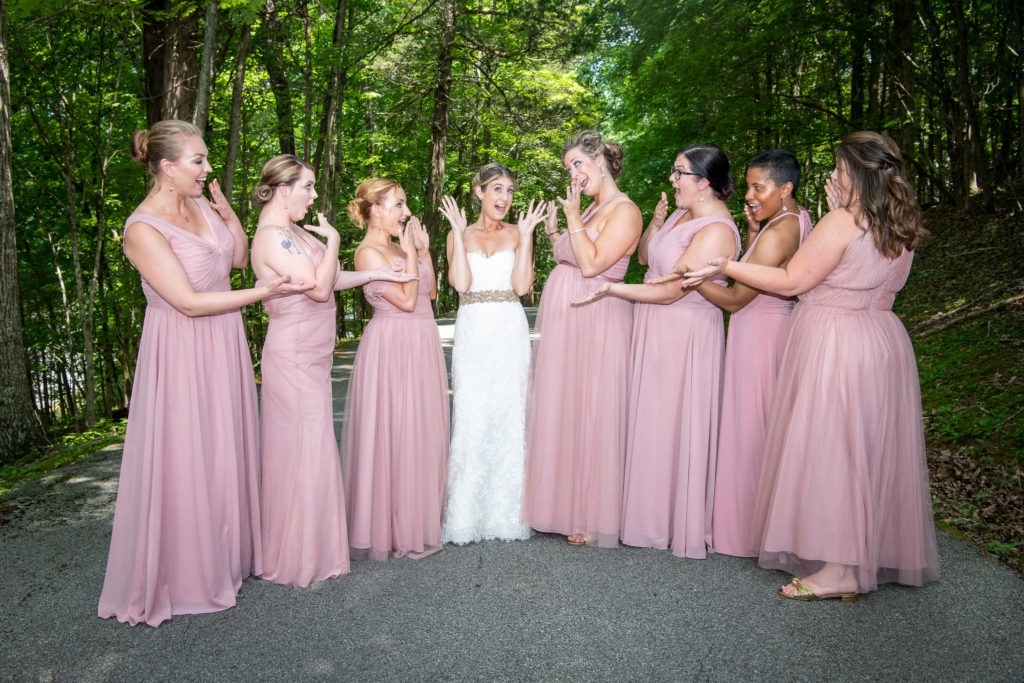 bride with her bridesmaids 